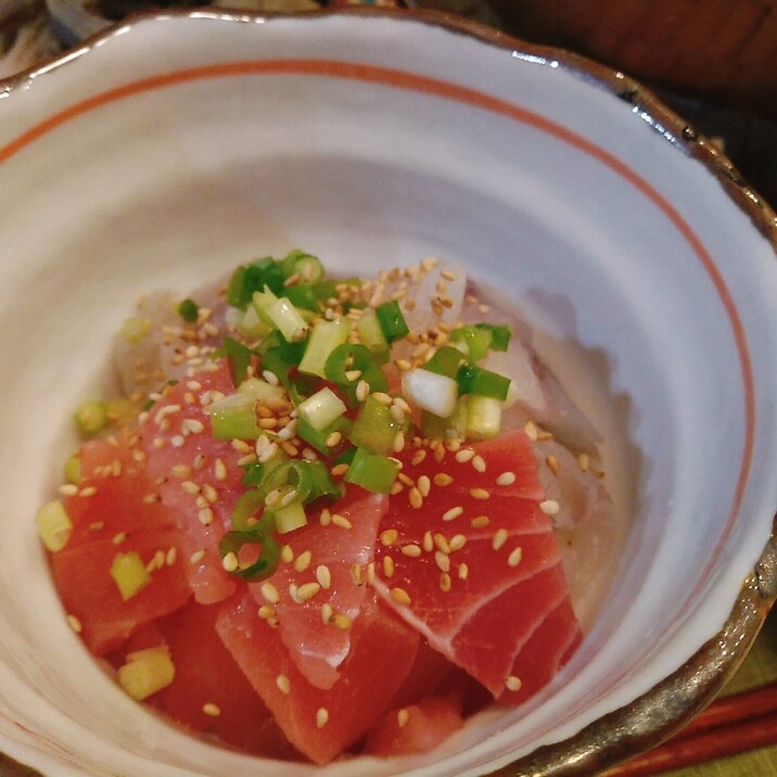 簡単！即席海鮮丼のタレ☆まぐろとスズキの海鮮丼